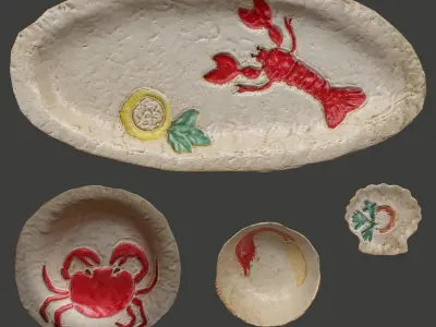 Ceramic plate set with sea animal detail  Zara Home Low-poly 3D model