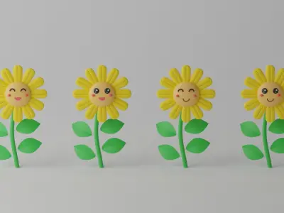 Cartoon Cute Sunflower Collection 3D model