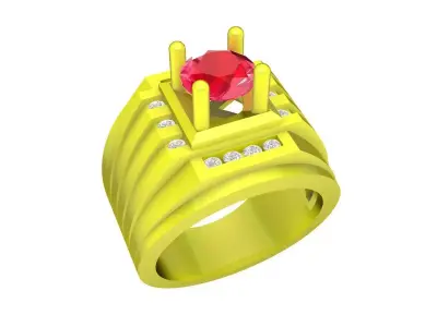 Luxury Bold Diamond Ruby Mens Ring 3D Model  4907 3D print model