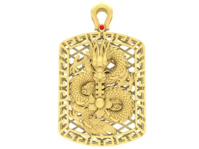 Luxury Chinese Dragon Dog Tag Pendant 3630 3D print model