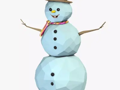 Snowman with a Hat  Low-poly 3D model