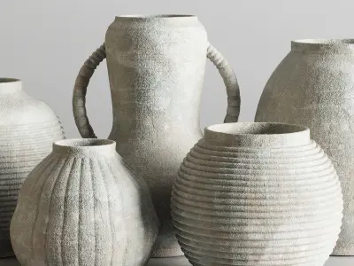 Pottery and Concrete Vase set 04 Low-poly 3D model