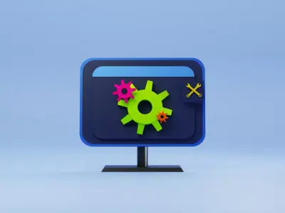 3D Illustration computer with setting icon and wrench 3D model