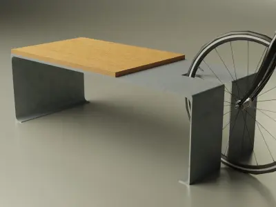 Street Bench with Bicycle Low-poly 3D model