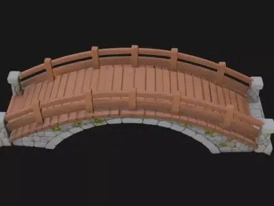 Stone and Wood Garden Bridge 3D model