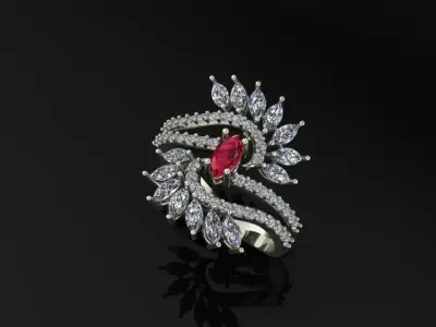 marquis ruby and diamond ring 3D print model