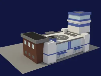 Low Poly Police Station Low-poly 3D model