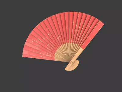 Red Wooden Handheld Fan Low-poly 3D model