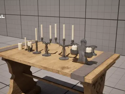 Medieval Candles game ready 7 pack set Low-poly 3D model