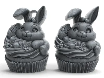 rabbit cup cake decor  3D print model