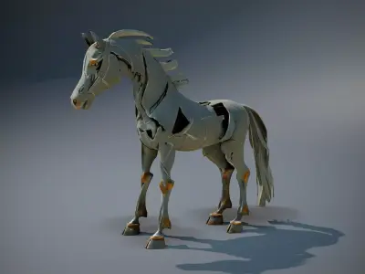 Metallic Horse Sculpture model pack Low-poly 3D model