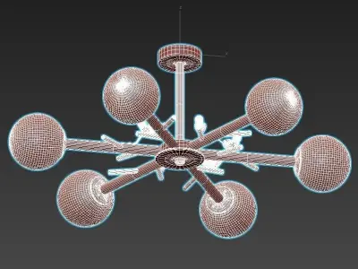 finch chandelier with six balls and wooden rods 3D model