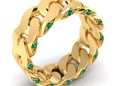 Emerald Link Cuban Band Ring 3D print model