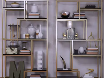 Rack 2 bookshelves in gold 3D model