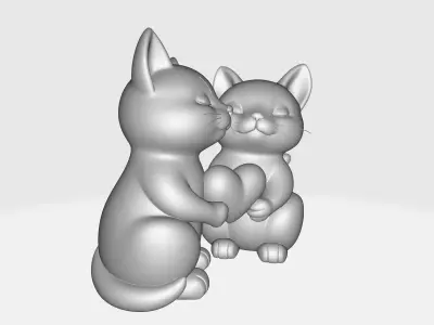 Cute Valentine Cat Couple Holding Heart Romantic 3D print model