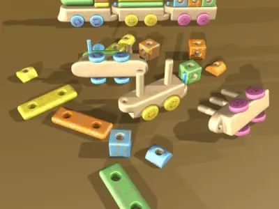 Wooden Toy Train 3D model