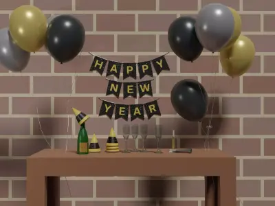 New Years Party Decorations Free low-poly 3D model