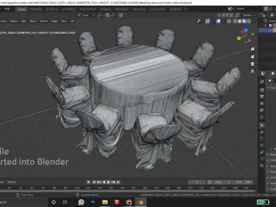Wedding round table cloth and 10 covered chairs 3D model