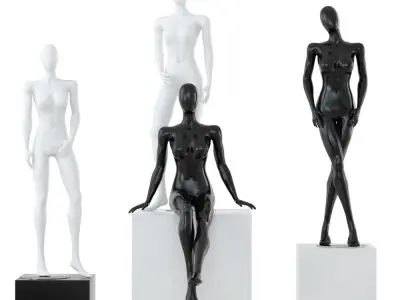 Two black and two white female mannequins in different poses 99 3D model