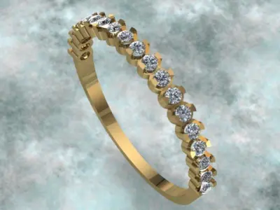 Luxury Half Round Diamond Golden Ring 3D print model