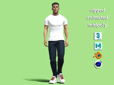 Rigged sport man walking 3D model