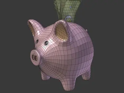 Piggy Bank With Dollar Bills Low-poly 3D model