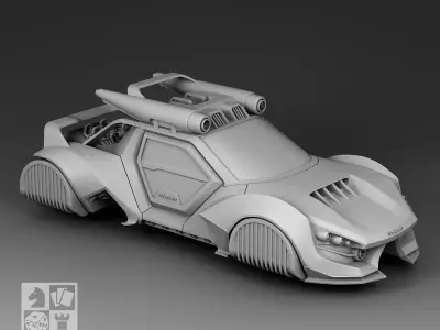 A futuristic sports car with a rocket engine 3D print model