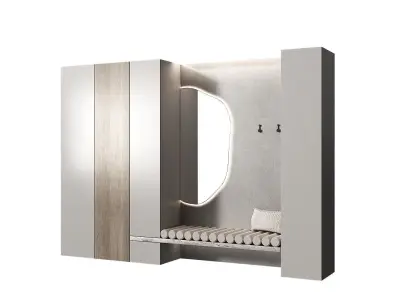 Hallway Minimal furniture Soft seat cushions curved shape mirror 3D model