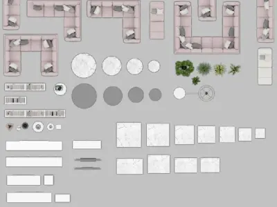 2d living room furniture Top View PSD CDR 3D model