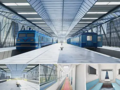 Train Passenger and Train Station 01 Low-poly 3D model