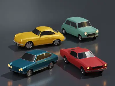 Lowpoly Vintage Cars Pack 1960s  Low-poly 3D model