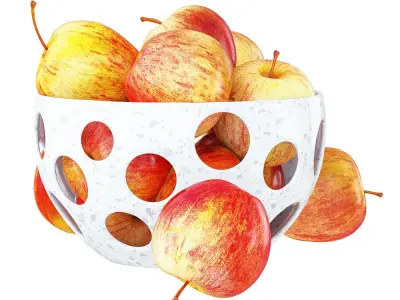 Red Apples in a Decorative Vase with Round Holes 3D model