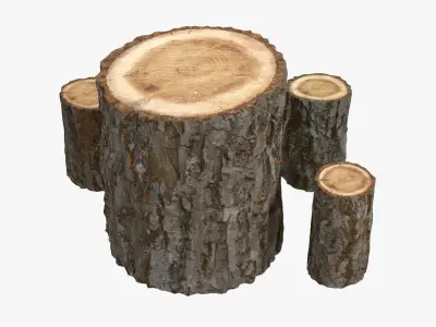 Garden wooden furniture set 01 3D model