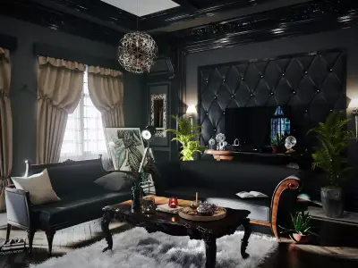 Black Neoclassic interior room 3D model