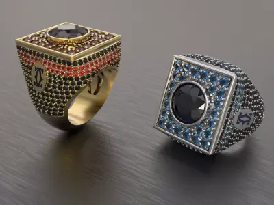 Men ring with gems 3D print model