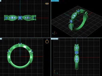Marquise Style Ring with Round Beads and Stones 3D print model