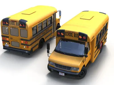 American school mid bus Low-poly 3D model