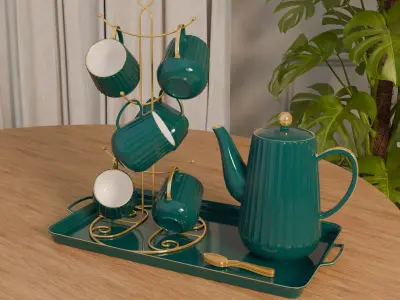 Tea Cup Holder - Cup Set Dark Green 3D model