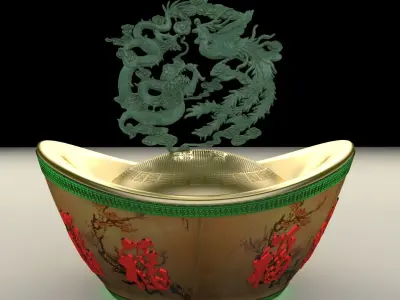Chinese gold Ingot with dragon    3D model