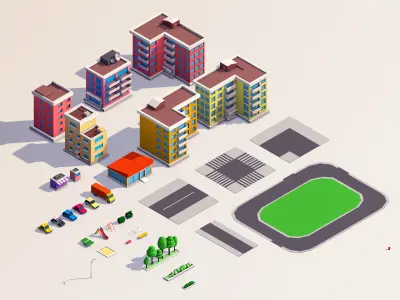 Cartoon Low Poly City Block 1 Low-poly 3D model