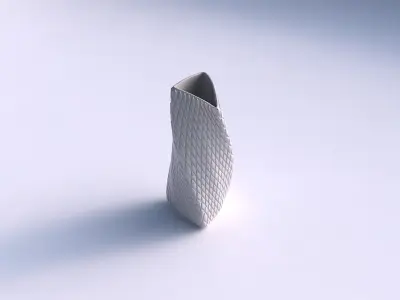 Vase twist curved tipping triangle with diagonal grid bulges 3D print model