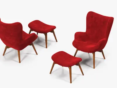 Grant Featherston Contour Style Wing Chair Velvet 3D model