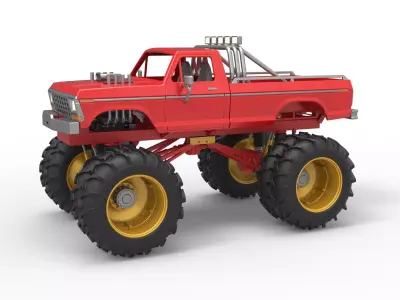 Vintage Monster Truck with double wheels Scale 1 to 25 3D print model