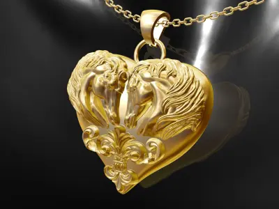 Horse Head On Heart pendant jewelry gold 3D print model