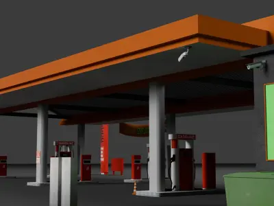 Low Poly Gas Station Model Low-poly 3D model