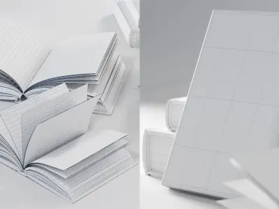 Books Collection set 5 open book with gold medallion on cover 3D model