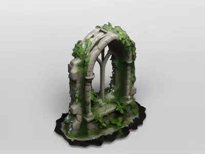 Medieval Ruined Gothic Window Arch 3D model