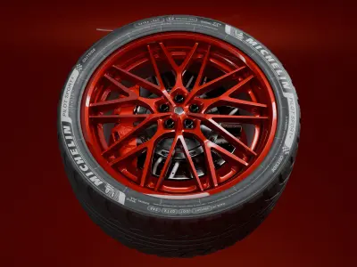 Red Car Wheel and Sport Tire  3D model