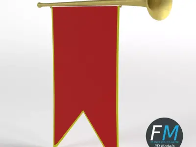 Small medieval trumpet with banner 3D model