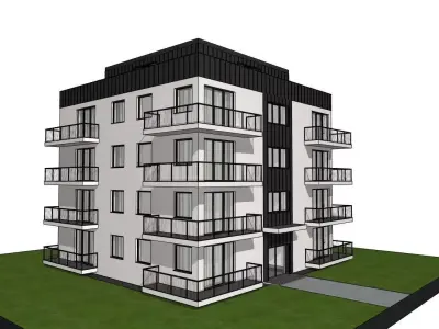 Modern Apartment Building 3D Model   Five Story Residential 3D model